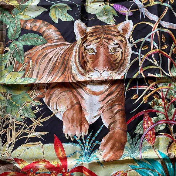 Gucci | Accessories | Gucci Silk Black And Multicolor Tiger Scarf